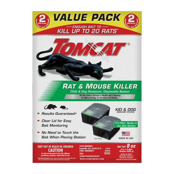 Tomcat Rat & Mouse Killer, Child & Dog Resistant, Disposable Station Value Pack - 2 Pre-filled Disposable Bait Stations