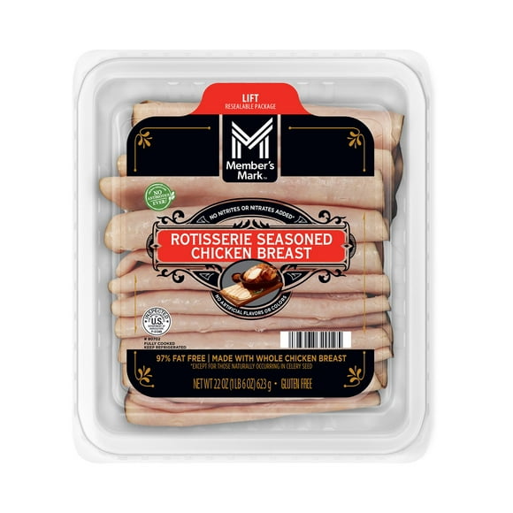 Member's Mark No Antibiotics Ever Rotisserie Seasoned Chicken Breast, Sliced, 1 lb. 6 oz.