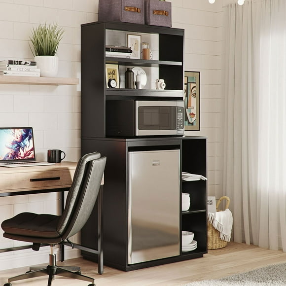 The Organization Station with Mini Refrigerator and Microwave Storage Space, Assorted Colors