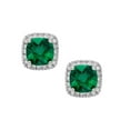 thumbnail image 2 of Cushion Cut Gemstone and 0.15 CT. T.W. Halo Diamond Stud Earrings in 14K Gold, 2 of 5