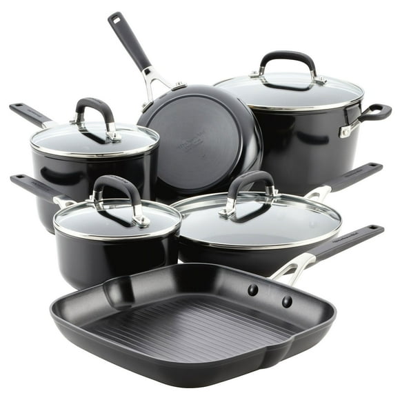 KitchenAid 10-Piece Hard Anodized Nonstick Cookware Pots and Pans Set, Onyx Black