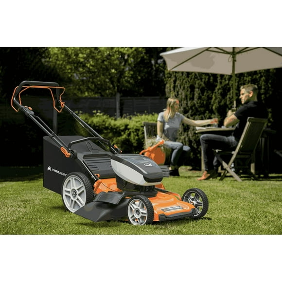 Yard Force 21 inch Cordless Lawn Mower, 40-Volt (2) 5.0 Ah Lithium-Ion Batteries, Brushless Rear Wheel Drive Self-Propelled, Fast Charger Included