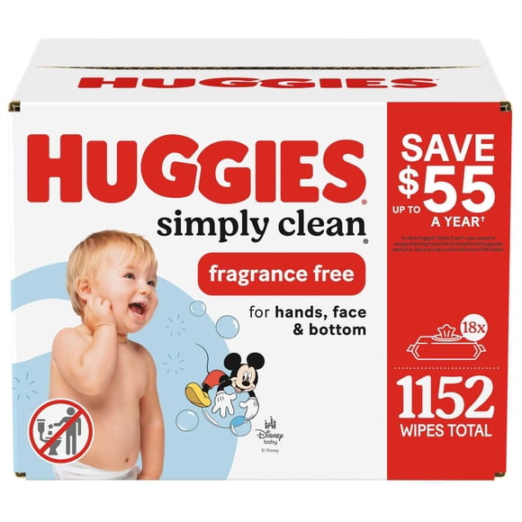Huggies Simply Clean Unscented Baby Wipes, 18 pk., 1152 Wipes