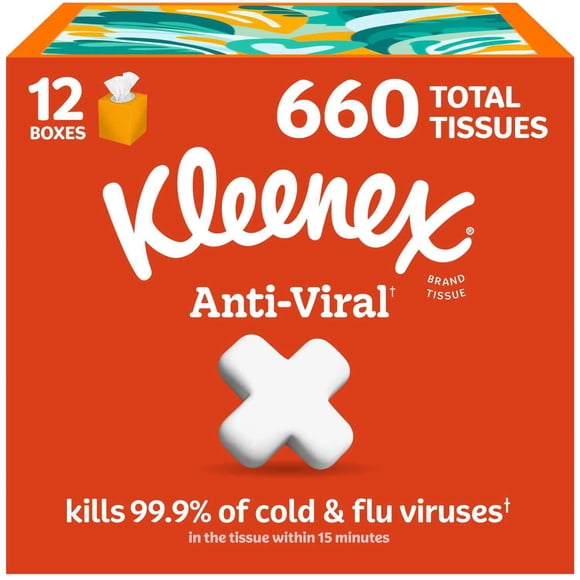 Kleenex Anti-Viral Facial Tissues 12 boxes, 55 tissues/box