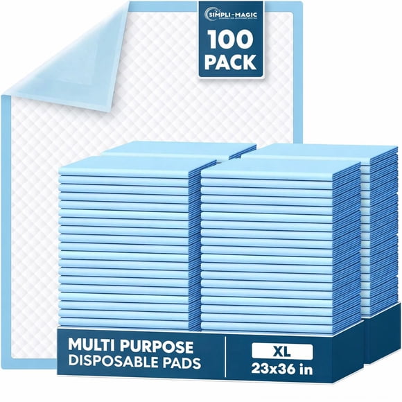 Simpli-Magic Disposable Absorbent Oil Spill Pads, Multi-Purpose Underpads & Training Pads, Leakproof Heavy Duty Protection, 23" x 36", 100 Pack