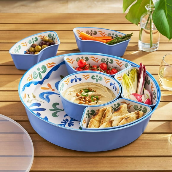 Member's Mark 6-Section Bamboo Melamine Serving Platter with Lazy Susan Base and Storage Lid