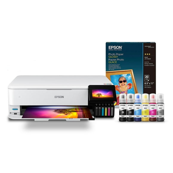 Epson EcoTank Photo ET-8550 Supertank Special Edition All-in-One Inkjet Printer, Bonus pack of Epson Photo Paper Glossy