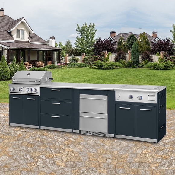 THOR Kitchen 4-Piece Outdoor Oakland Gray Kitchen Suite w/ Cover
