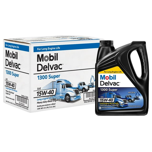 Mobil Delvac 1300 Super Heavy Duty Premium Synthetic Blend Diesel Engine Oil 15W-40 4, 1-gallon bottles