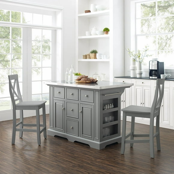 Crosley Furniture Julia Stainless Steel Top Island With Back Stools, Assorted Colors