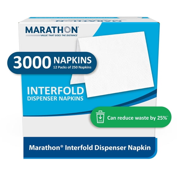 Marathon Interfold 1-Ply White Dispenser Napkins, 12 pk., 250 napkins/pk.