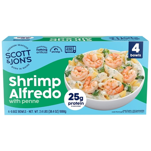 Scott and Jon's Shrimp Alfredo with Penne and Broccoli, 9.6 oz., 4 pk.