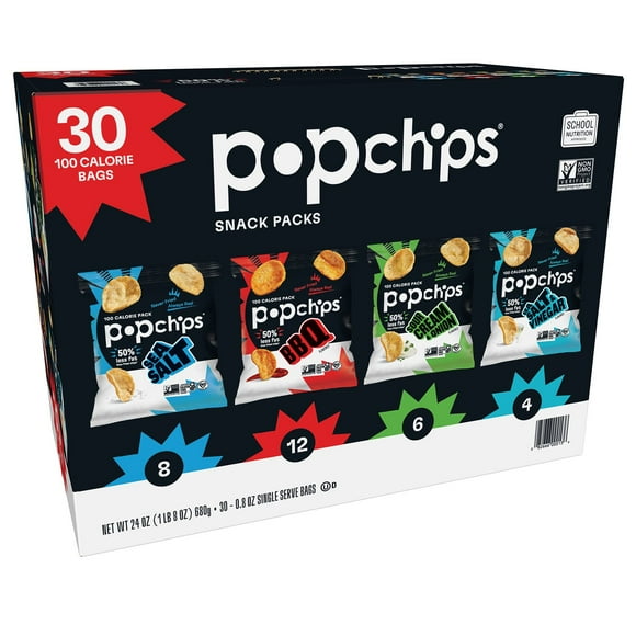 Popchips Variety Pack Chips, 0.8 oz., 30 pk.
