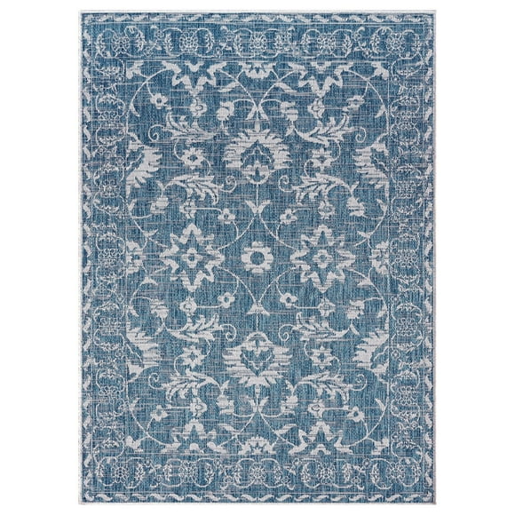 Nicole Miller New York Patio Country Ayala Botanical Floral Indoor/Outdoor Area Rug, Aqua/Ivory