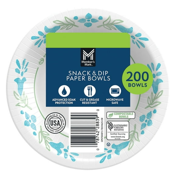 Member's Mark Snack/Dip Paper Bowls, 12 oz., 200 ct.