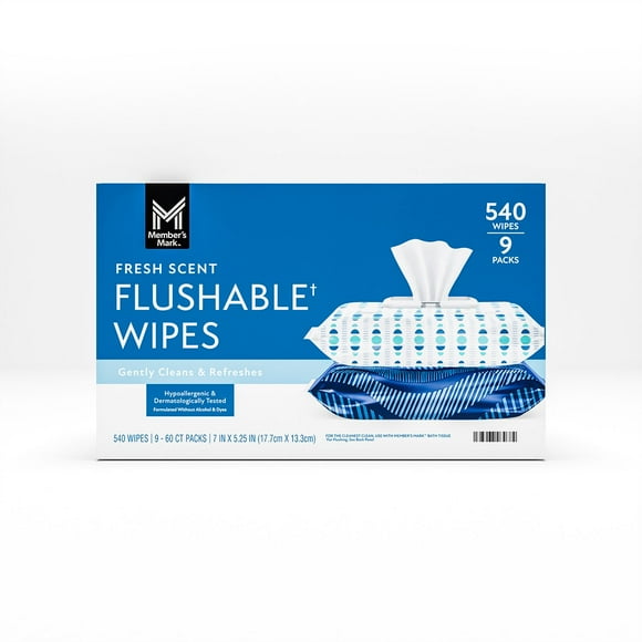 Member's Mark Flushable Wipes, Fresh Scent, 540 ct.