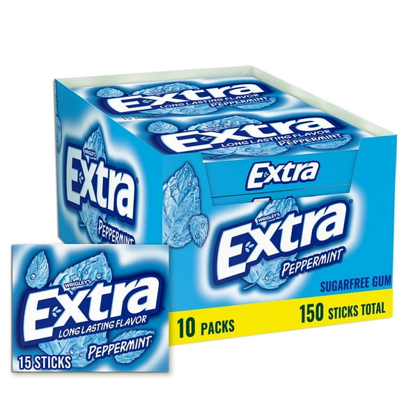 Extra Peppermint Sugar Free Chewing Gum, 15 pcs., 10 pk.
