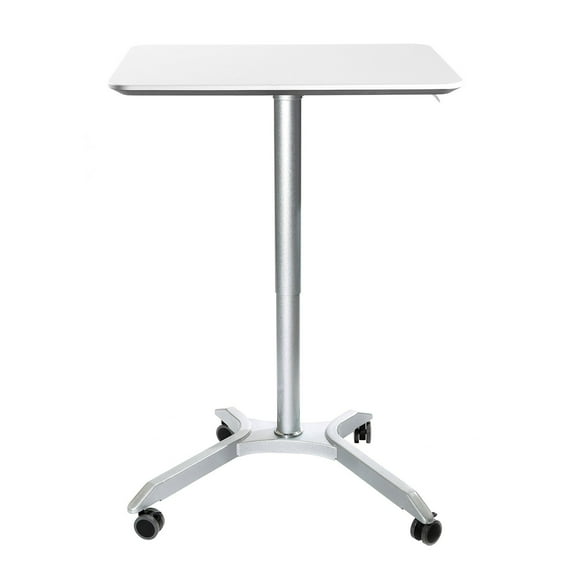 Seville Classics AIRLIFT XL 28" Pneumatic Sit-Stand Adjustable Rolling Desk Cart, White Silver