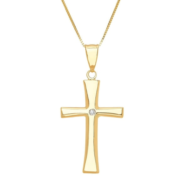 Cross & 0.01 CT.T.W. Diamond Accent Pendant Necklace in 14K Gold
