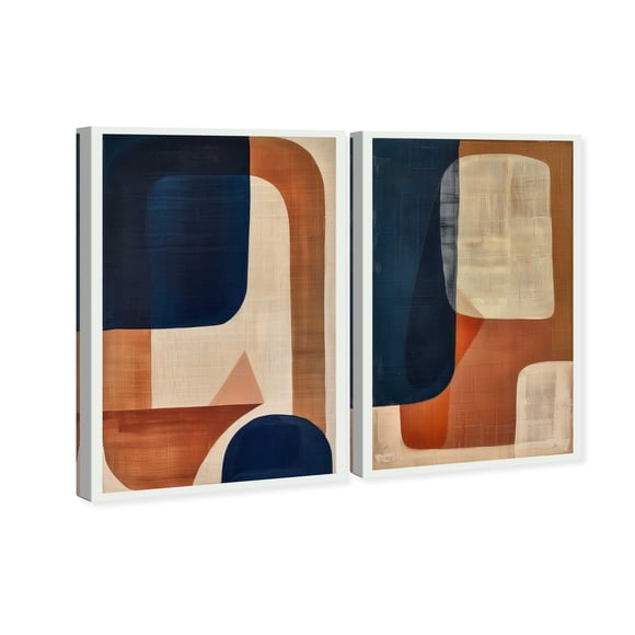 Blue and Cream Set Midcentury Abstract Canvas Print by Oliver Gal Prints