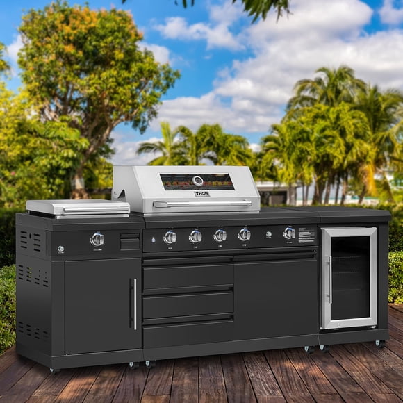 THOR Kitchen 3-Piece Black Outdoor Kitchen Suite w/ Cover