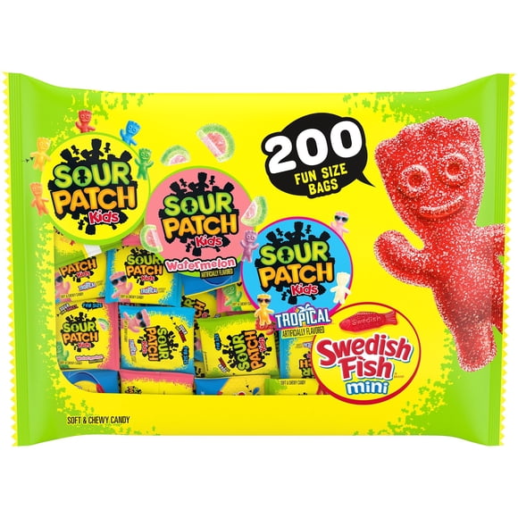 SOUR PATCH KIDS and SWEDISH FISH Candy, Fun Size, 200 pk.