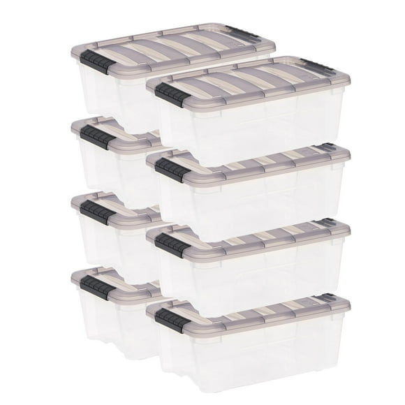 IRIS USA, Stack & Pull 13 Quart Clear Plastic Storage Box, 10.98" W x 16.50" L x 6.53" H, 8 Piece Set