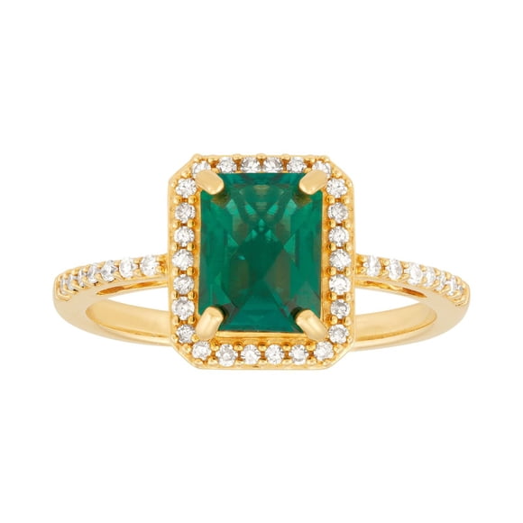Lab Created Emerald Cut Gemstone & Diamond Ring in 14K Gold
