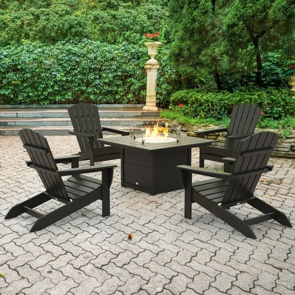POLYWOOD Gulf Shores Adirondack Conversation Set with Fire Pit Table, 5pc